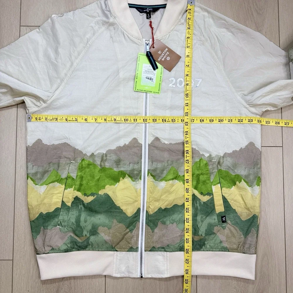 Houston White Target Mountain Print Nylon Zip Jacket Men's L 2007 Cream Green‎